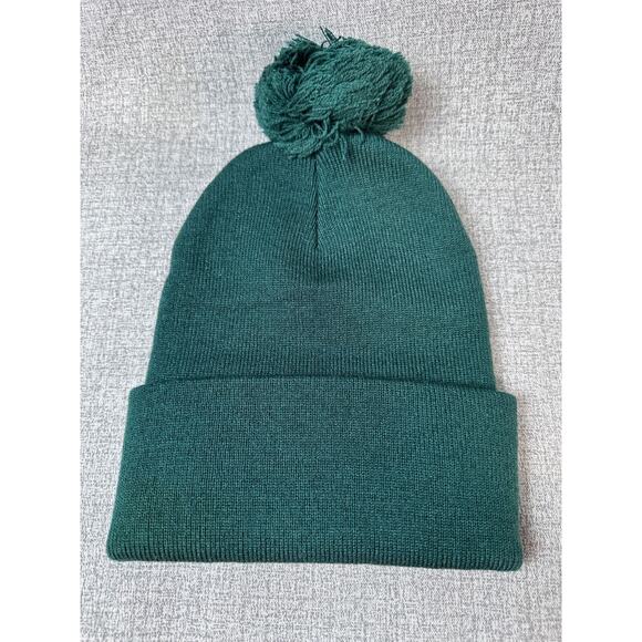 Lady Rider Black Velvet Flower Patch Hunter Green Cuff Pom Pom Beanie - Picture 3 of 4